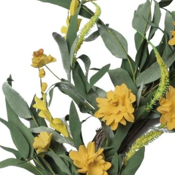 NEO L'ARTES 22" Summer Yellow Daisy & Leaves Wreath for Front Door NEW IN BOX!! - Picture 3 of 6